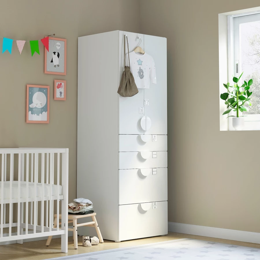 Шкаф детский - IKEA PLATSA/SMÅSTAD/SMASTAD, 60x55x181 см, белый, ИКЕА (изображение №2)