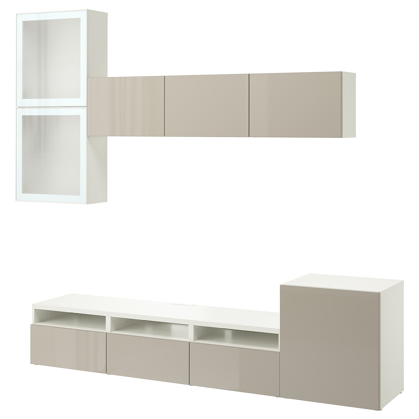 Комбинация для хранения ТВ - IKEA BESTÅ/BESTA, 211x42x300см, белый/светло-коричневый, БЕСТО ИКЕА