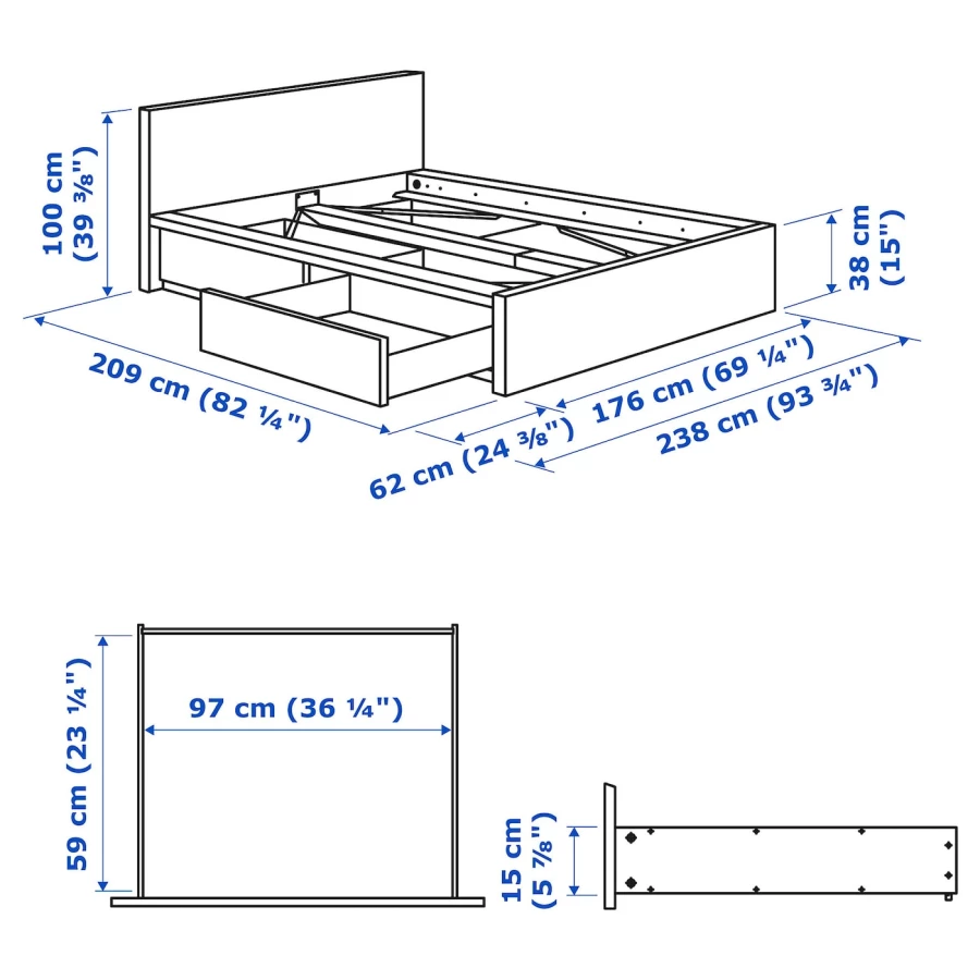 Каркас кровати с 2 ящиками для хранения - IKEA MALM, 200х160 см, черный, МАЛЬМ ИКЕА (изображение №11)