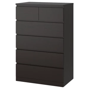 Комод с 6 ящиками - IKEA MALM ИКЕА МАЛЬМ, 80x123х48 см, черно-коричневый