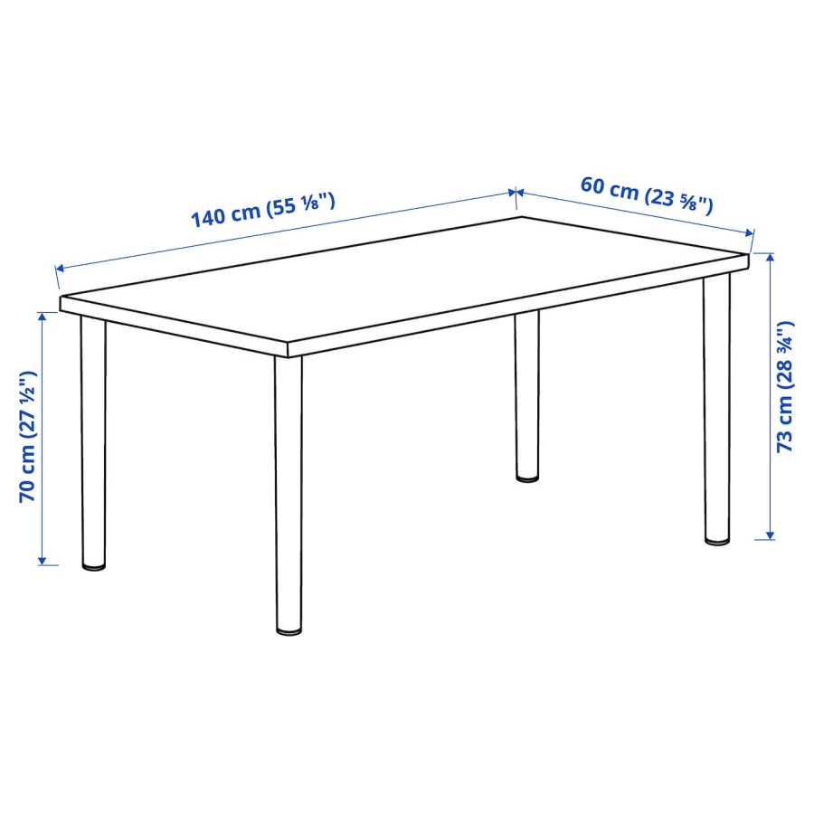 Письменный стол - IKEA LAGKAPTEN/ADILS, 140х60 см, белый антрацит/темно-серый, ЛАГКАПТЕН/АДИЛЬС ИКЕА (изображение №9)