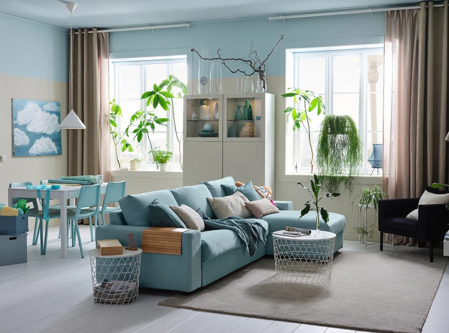 3-местный диван с шезлонгом - IKEA VIMLE, 98x285см, голубой, ВИМЛЕ ИКЕА (изображение №9)