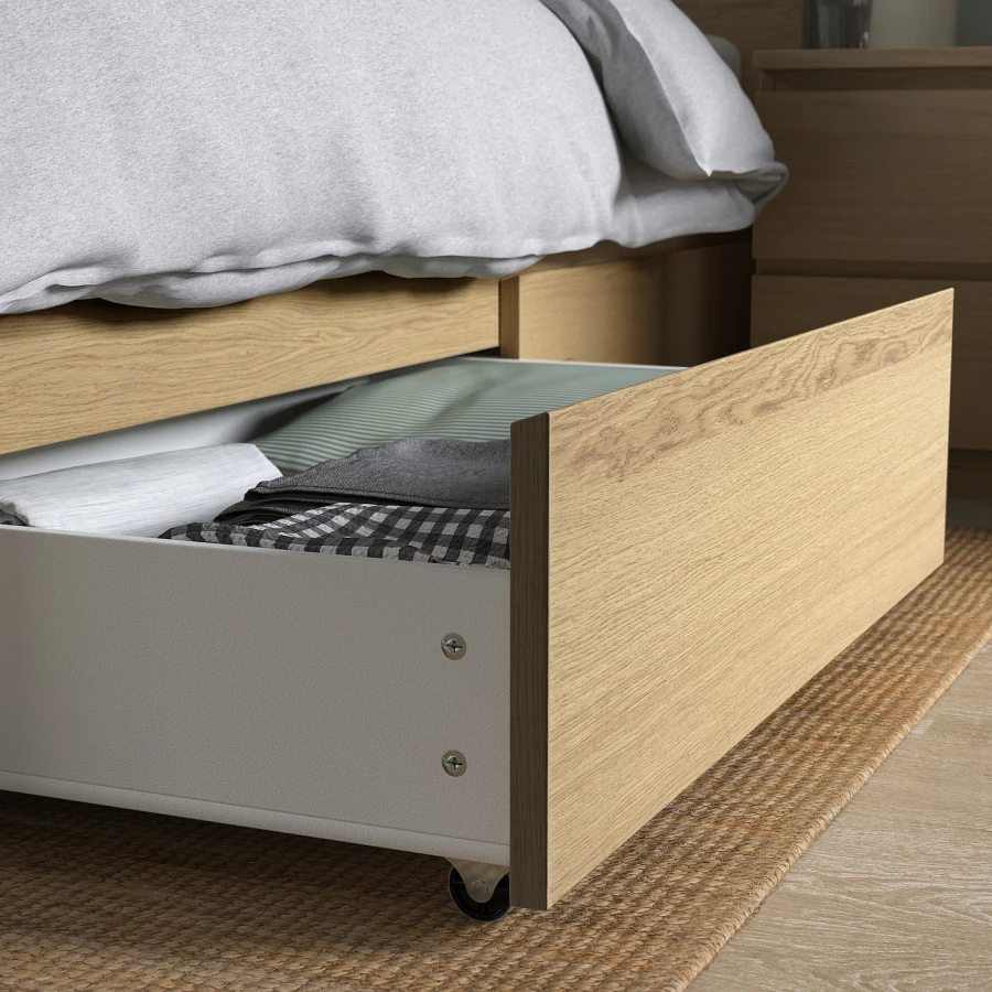 Каркас кровати с 4 ящиками для хранения - IKEA MALM, 200х140 см, шпон беленого мореного дуба, МАЛЬМ ИКЕА (изображение №9)