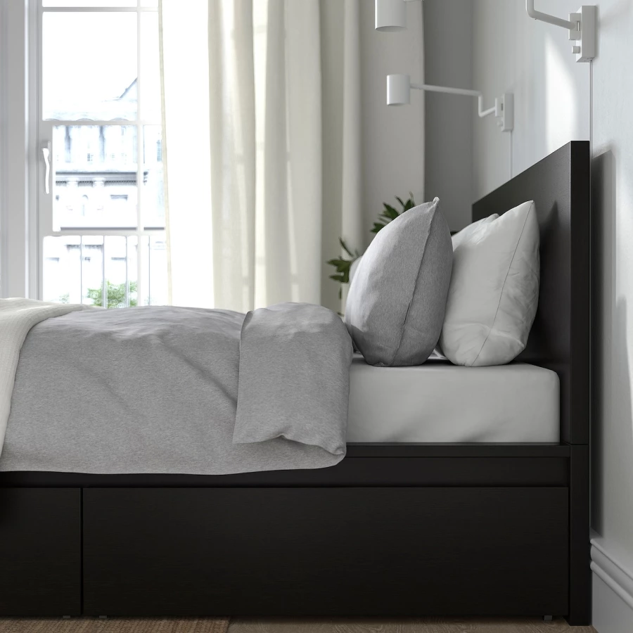 Каркас кровати с 2 ящиками для хранения - IKEA MALM, 200х160 см, черный, МАЛЬМ ИКЕА (изображение №4)