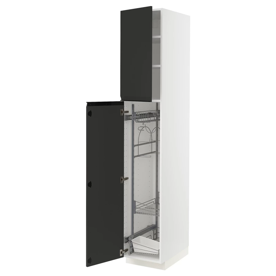 Высокий шкаф/бытовой - IKEA METOD/МЕТОД ИКЕА, 220х60х40 см, белый/черный (изображение №1)