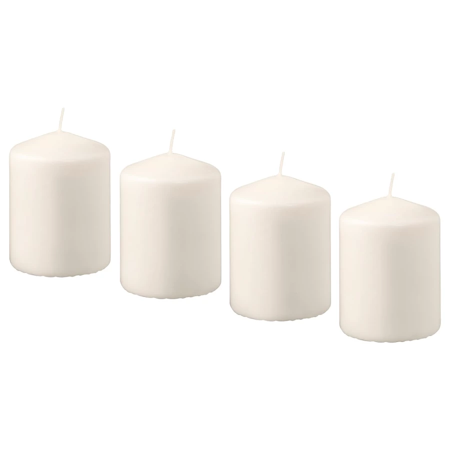 Блочная свеча - IKEA HEMSJÖ/HEMSJO/ХЕМШЁ ИКЕА, 8х5,7 см, белый, 4 шт (изображение №1)