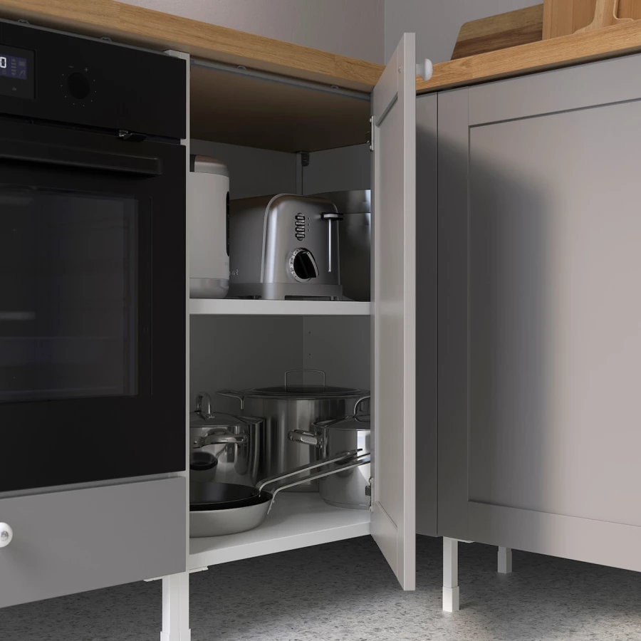Угловая кухонная комбинация для хранения - ENHET  IKEA/ ЭНХЕТ ИКЕА, 210,5х248,5х75 см, белый/серый/бежевый (изображение №8)