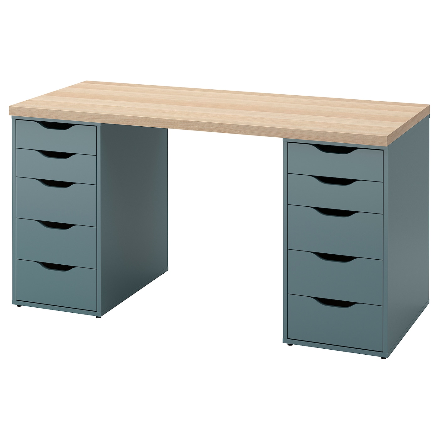 Письменный стол с ящиками - IKEA LAGKAPTEN/ALEX, 140х60 см, под беленый дуб/серо-голубой, ЛАГКАПТЕН/АЛЕКС ИКЕА