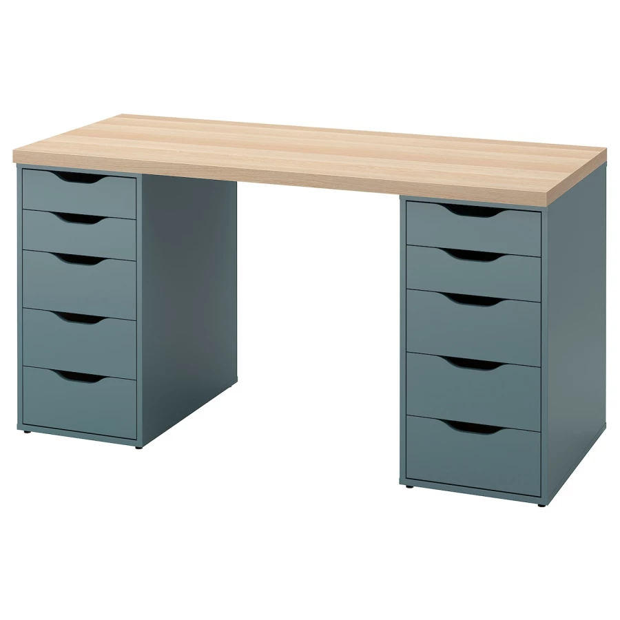 Письменный стол с ящиками - IKEA LAGKAPTEN/ALEX, 140х60 см, под беленый дуб/серо-голубой, ЛАГКАПТЕН/АЛЕКС ИКЕА (изображение №1)