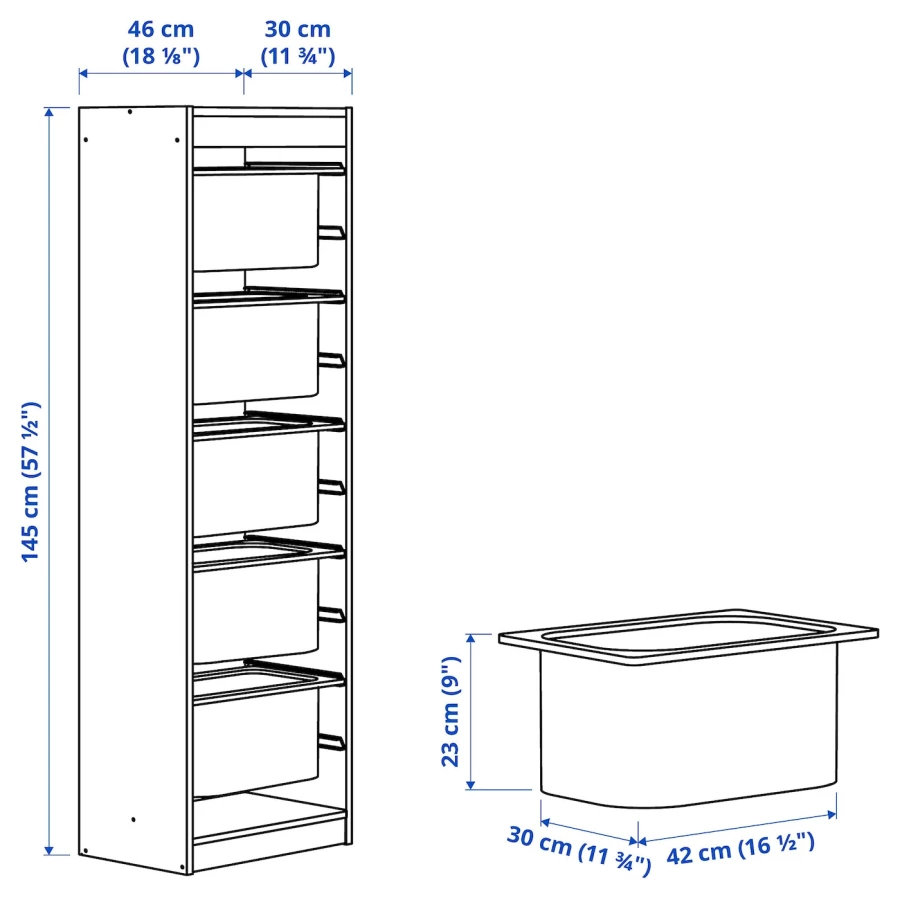 Стеллаж - IKEA TROFAST, 46х30х145 см, белый/темно-серый, ТРУФАСТ ИКЕА (изображение №4)