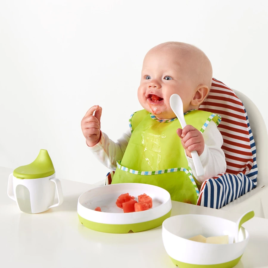 Набор детских тарелок, 2 шт. - IKEA SMÅGLI/SMAGLI, белый/зеленый, СМЭГЛИ ИКЕА (изображение №3)