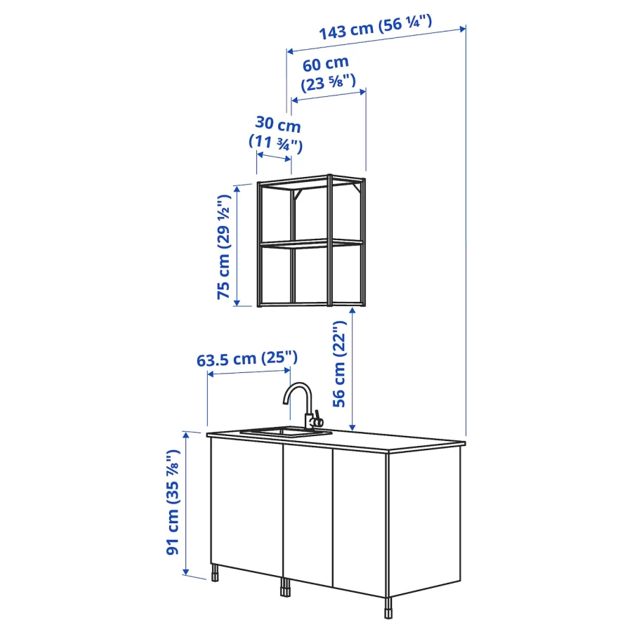 Кухонная комбинация для хранения - ENHET  IKEA/ ЭНХЕТ ИКЕА, 143х63,5х222 см, белый (изображение №2)