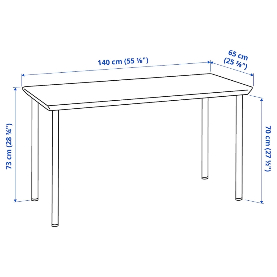 Письменный стол - IKEA ANFALLARE/ADILS, 140x65 см, бамбук/белый, АНФАЛЛАРЕ/АДИЛЬС ИКЕА (изображение №6)