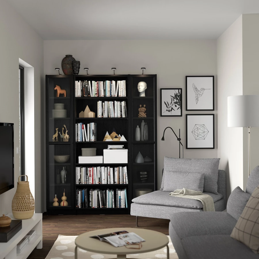 Книжный шкаф -  BILLY / OXBERG IKEA/ БИЛЛИ/ ОКСБЕРГ ИКЕА, 160х202 см, черный (изображение №3)