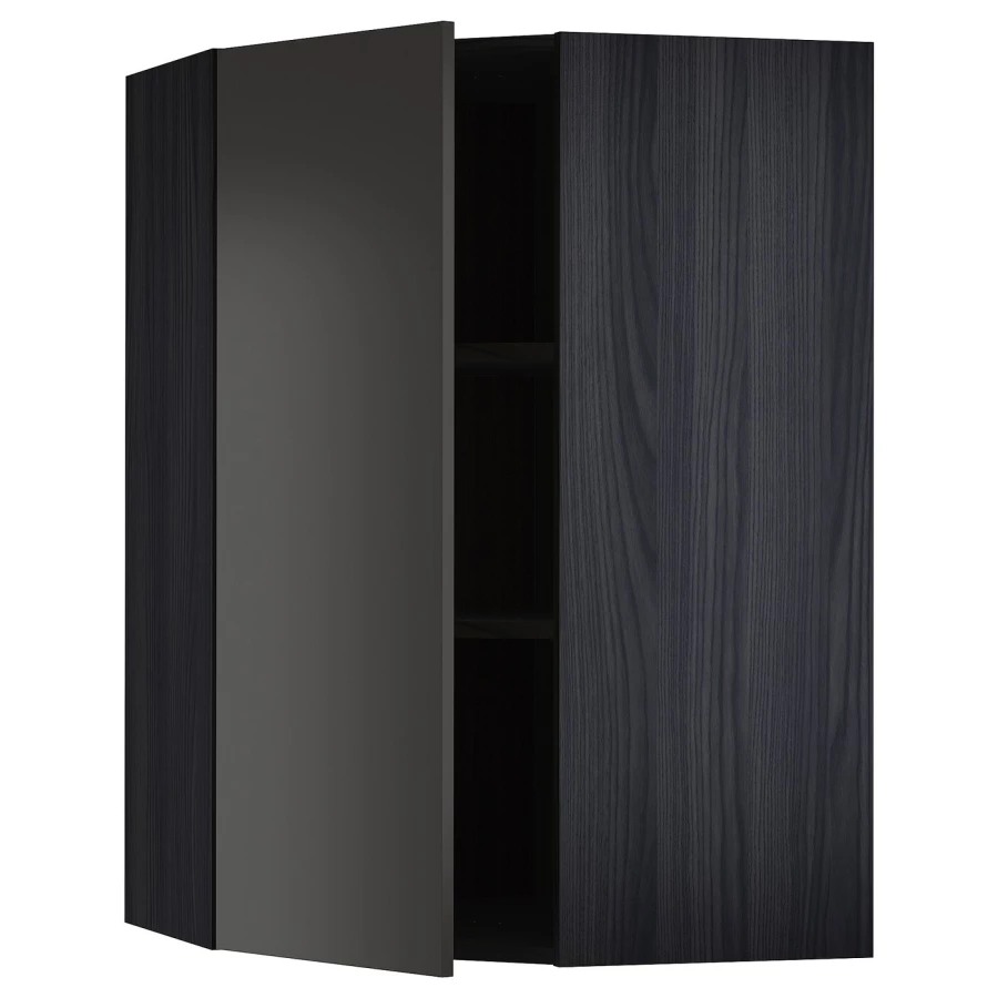 Угловой навесной шкаф с полками - METOD  IKEA/  МЕТОД ИКЕА, 100х68 см, черный (изображение №1)
