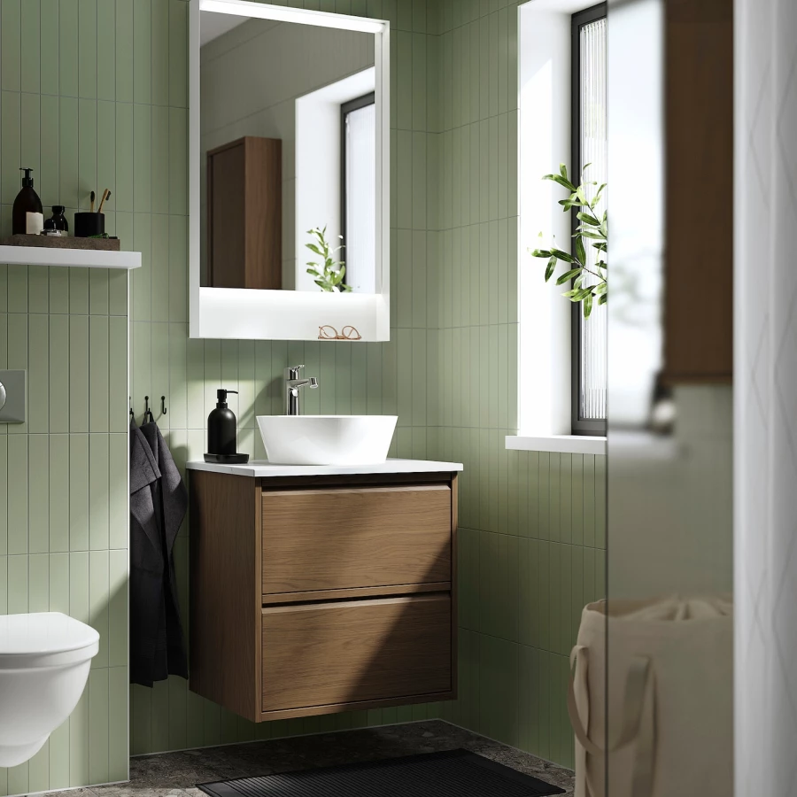 Тумба для ванной - ÄNGSJÖN / KATTEVIK /АNGSJОN IKEA/ ЭНГСЬЕН / КАТТЕВИК  ИКЕА,  80х62 см , белый/коричневый (изображение №2)