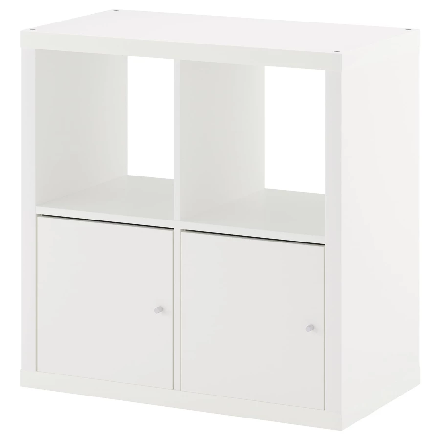 Стеллаж 4 ячейки с дверцами - IKEA KALLAX, 77х77 см, белый, КАЛЛАКС ИКЕА (изображение №1)
