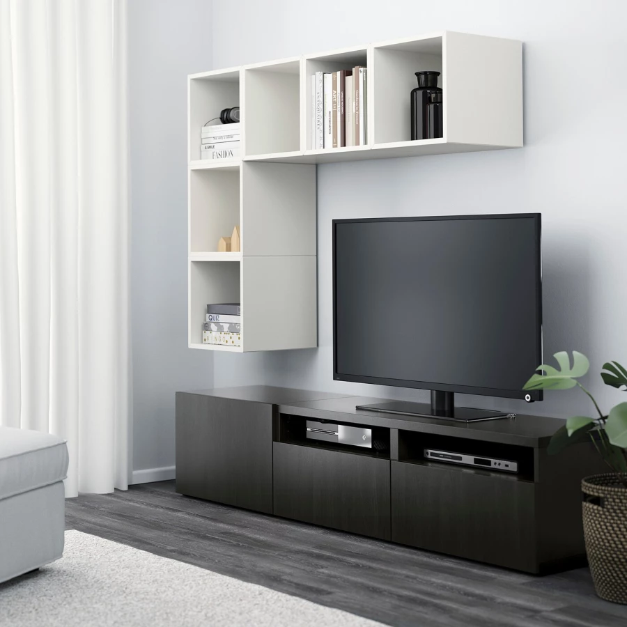 Комплект мебели д/гостиной  - IKEA BESTÅ/BESTA EKET, 180x42x170см, белый/темно-коричневый, БЕСТО ЭКЕТ ИКЕА (изображение №2)