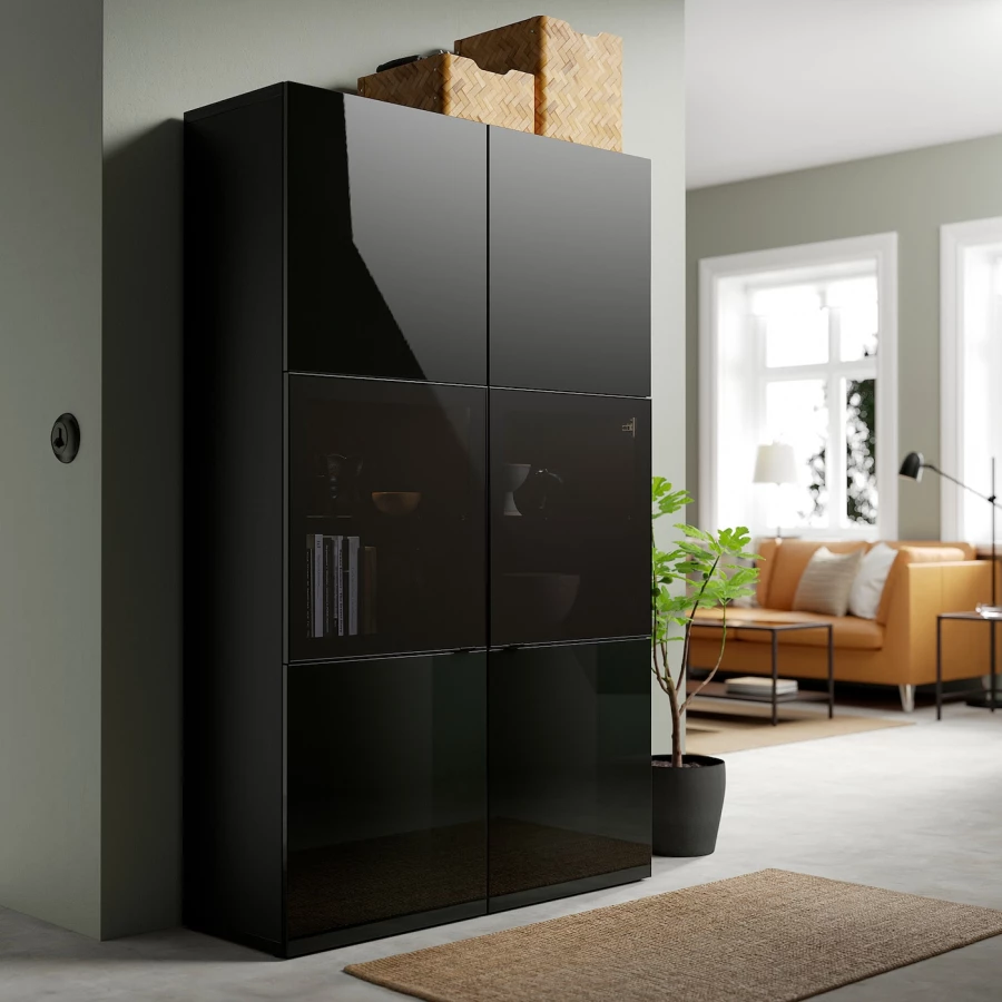 Книжный шкаф - BESTÅ/ BESTА IKEA/ БЕСТА/БЕСТО ИКЕА, 193х120 см, черный (изображение №3)