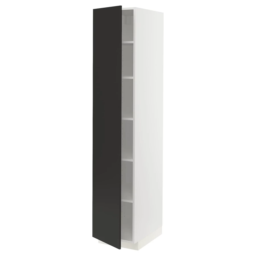 Высокий кухонный шкаф с полками - IKEA METOD/МЕТОД ИКЕА, 200х60х40 см, белый/черный (изображение №1)