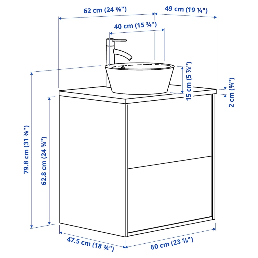 Тумба для ванной  - ÄNGSJÖN / KATTEVIK /АNGSJОN IKEA/ЭНГСЬЕН/КАТТЕВИК  ИКЕА, 80х62  см, белый/черный (изображение №6)