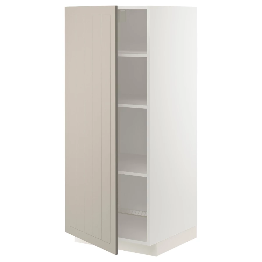 Высокий кухонный шкаф с полками - IKEA METOD/МЕТОД ИКЕА, 140х60х60 см, белый/бежевый (изображение №1)