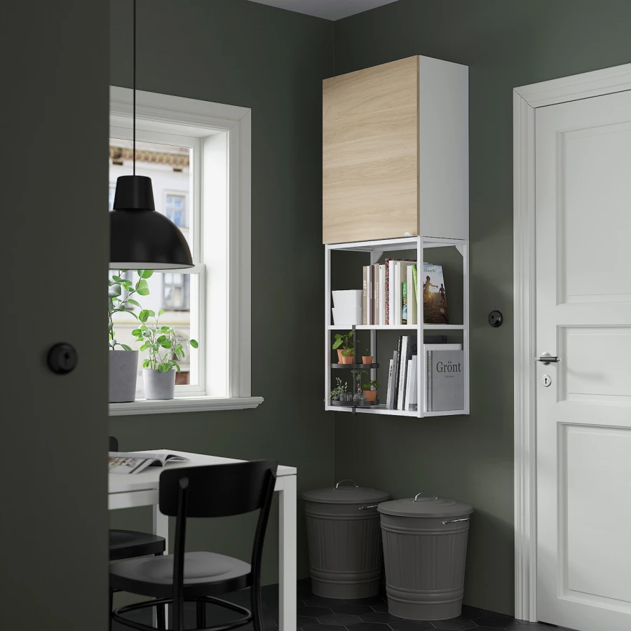 Навесной шкаф - ENHET IKEA/ ЭНХЕТ ИКЕА,   60x32x150 см, белый/под беленый дуб (изображение №2)