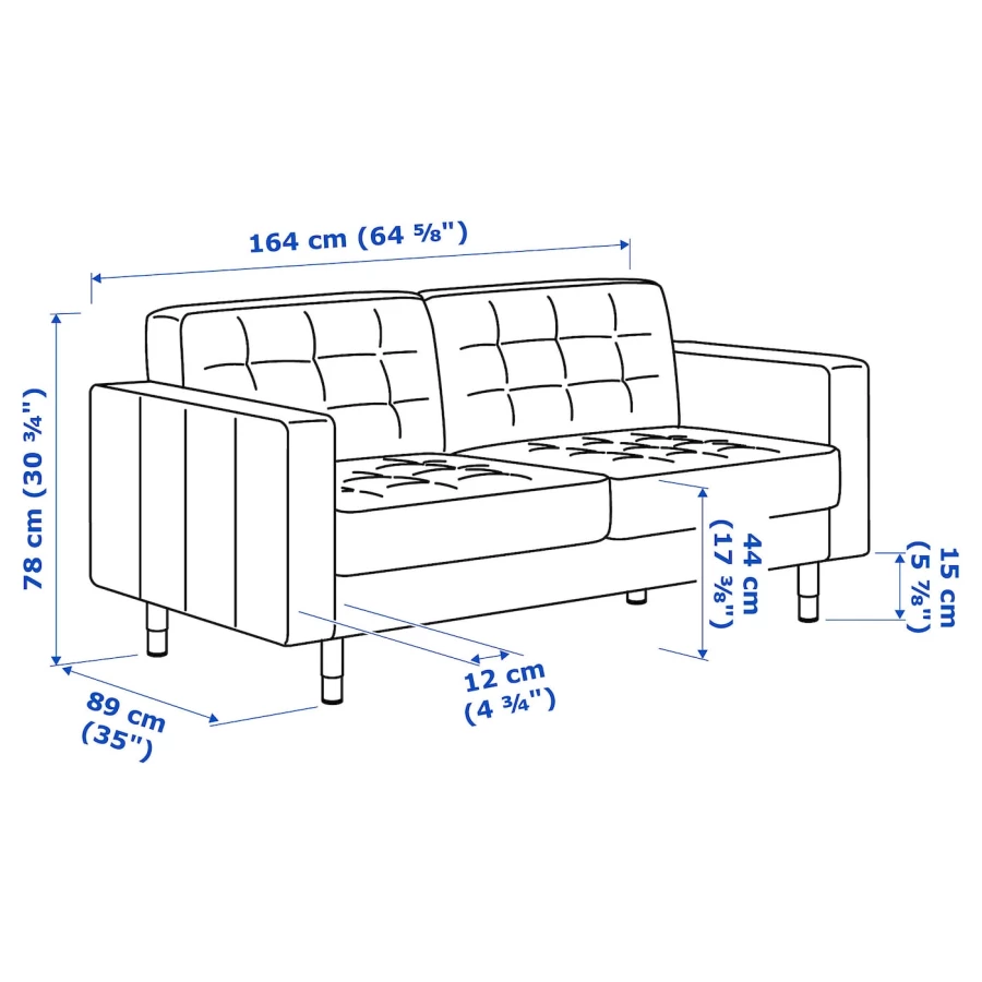 2-местный диван - IKEA LANDSKRONA, 164х89х78 см, оранжевый, кожа, ЛАНДСКРУНА ИКЕА (изображение №7)