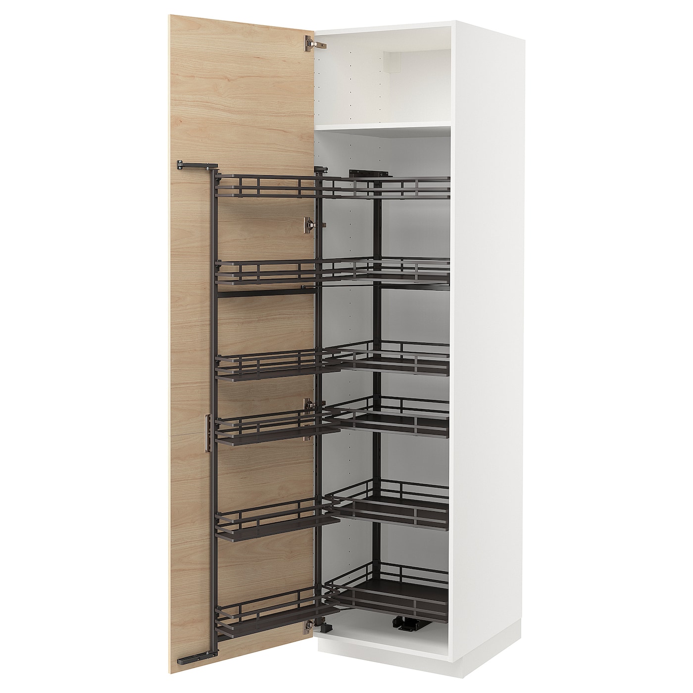 Высокий шкаф с выдвижной кладовой - IKEA METOD/МЕТОД ИКЕА, 60х60х220 см, белый/под беленый дуб