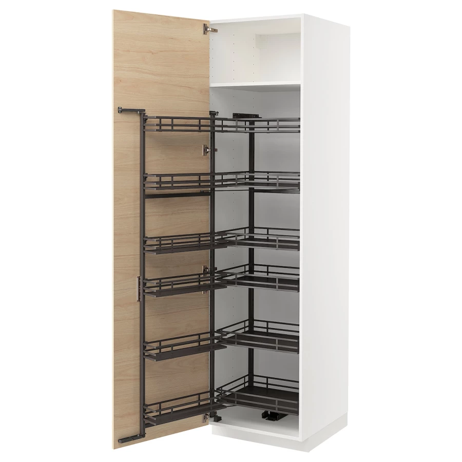 Высокий шкаф с выдвижной кладовой - IKEA METOD/МЕТОД ИКЕА, 60х60х220 см, белый/под беленый дуб (изображение №1)