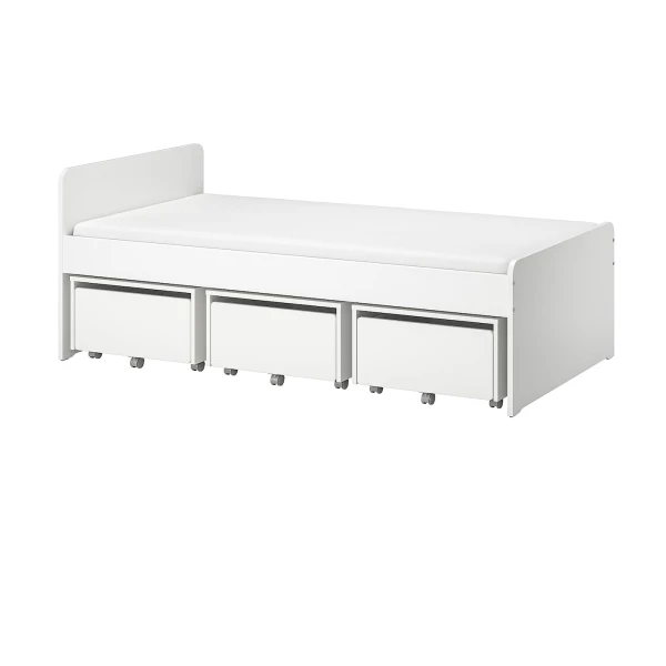 Каркас кровати с 3 ящиками - IKEA SLÄKT/LURÖY/SLAKT/LUROY, 200х90 см, белый, СЛЭКТ/ЛУРОЙ ИКЕА