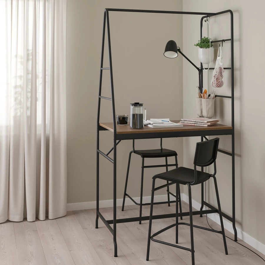 Комплект барного стола и барных стульев - HÅVERUD/STIG IKEA/ХОВЕРЮД/СТИГ ИКЕА, 105 см, черный/коричневый (изображение №2)