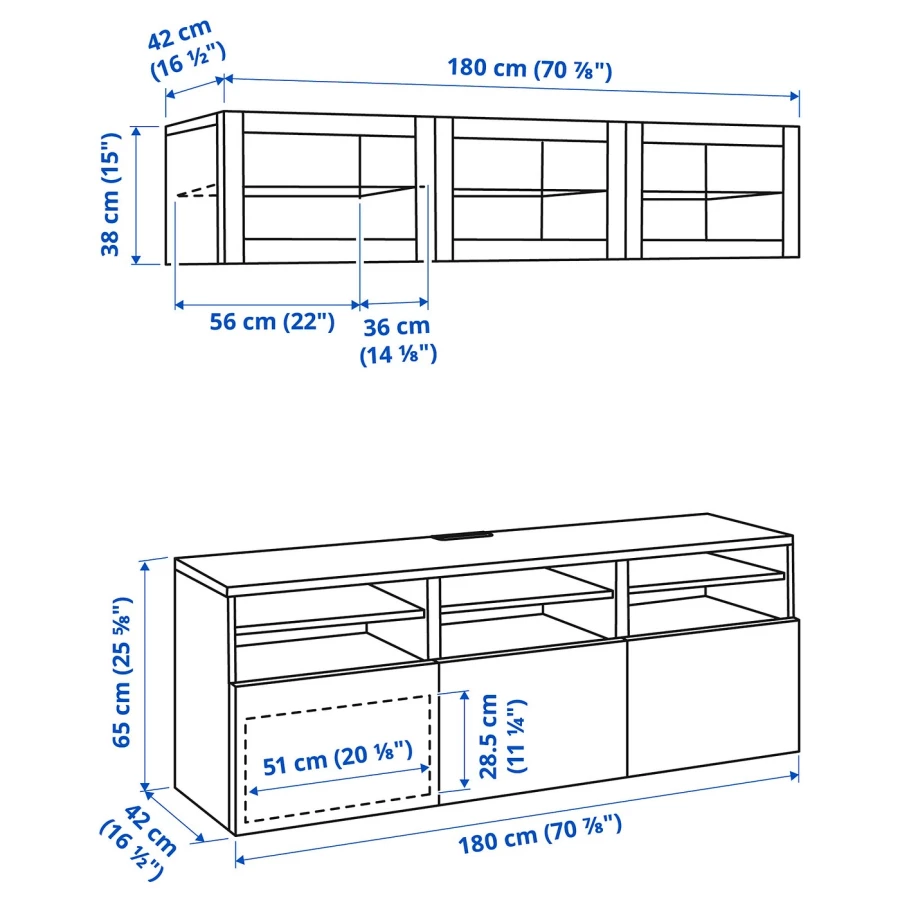 Комбинация для хранения ТВ - IKEA BESTÅ/BESTA, 190x42x180см, белый/серый, БЕСТО ИКЕА (изображение №8)