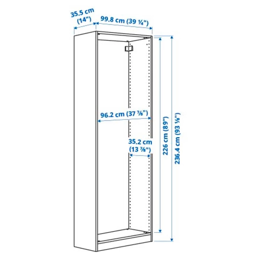 Каркас гардероба - PAX IKEA/ ПАКС ИКЕА, 100x35x236 см, под беленый дуб (изображение №4)