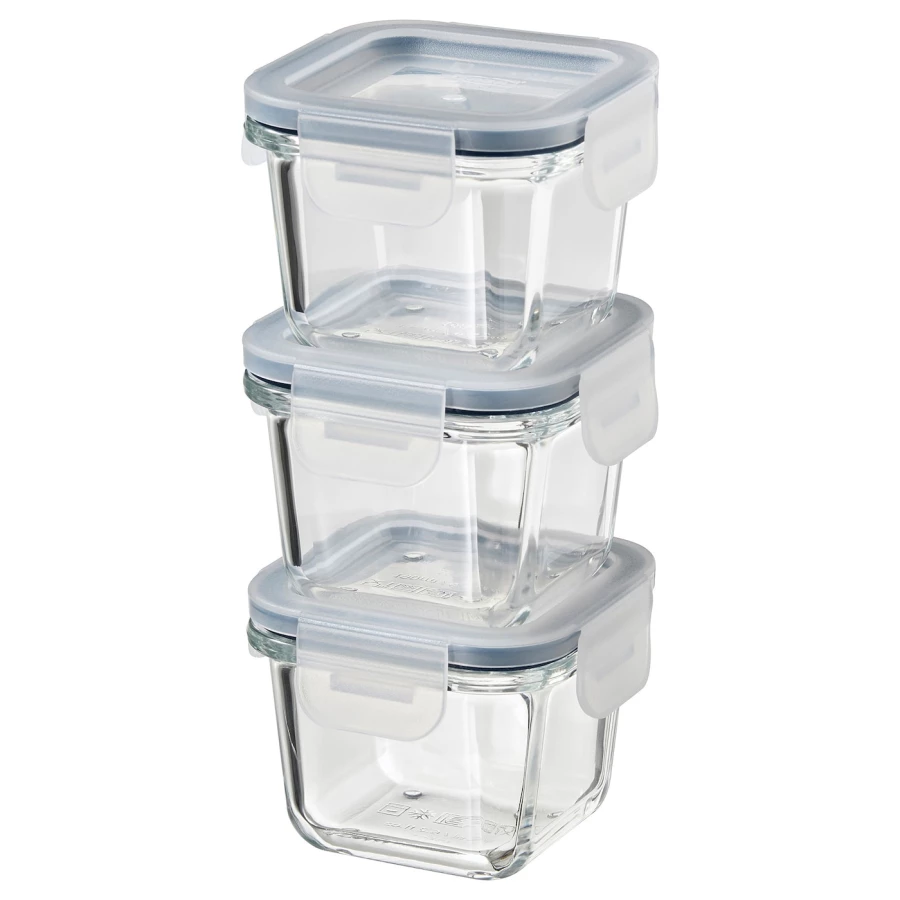 Набор контейнеров для продуктов с крышкой, 3 шт. - IKEA 365+, 8.5х8.5х6 см, стекло, ИКЕА 365+ (изображение №1)
