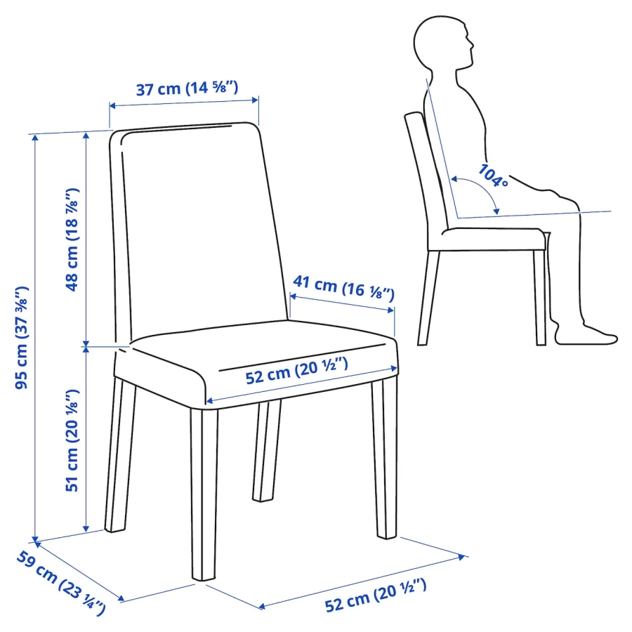 Стол и 4 стула - INGATORP / BERGMUND IKEA/ ИНГАТОРП/БЕРГМУНД ИКЕА, 155х87х74  см, синий с рисунком/коричневый (изображение №8)