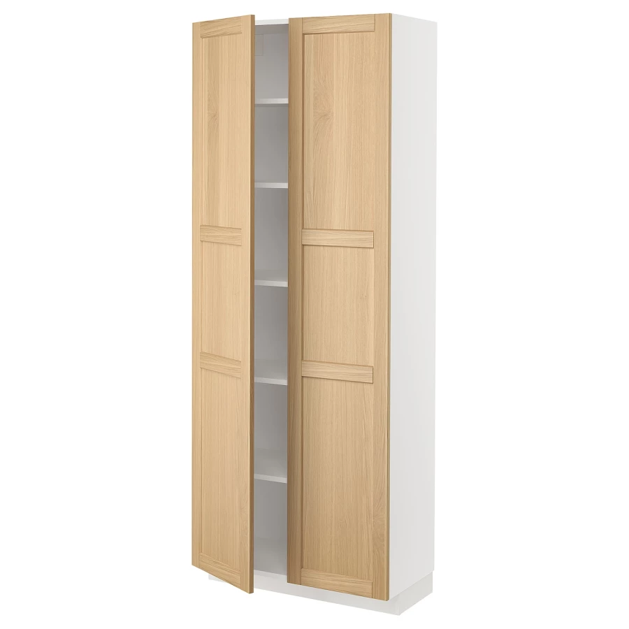 Высокий шкаф с полками - IKEA METOD/МЕТОД ИКЕА, 200х37х80 см, белый/светло-коричневый (изображение №1)