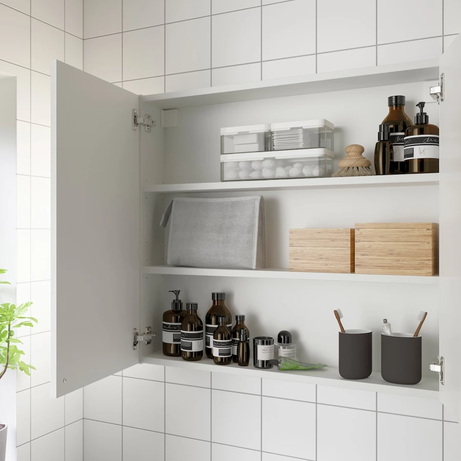 Настенный шкаф для ванной комнаты - ENHET IKEA/ ЭНХЕТ ИКЕА, 80х75х17 см, белый (изображение №3)