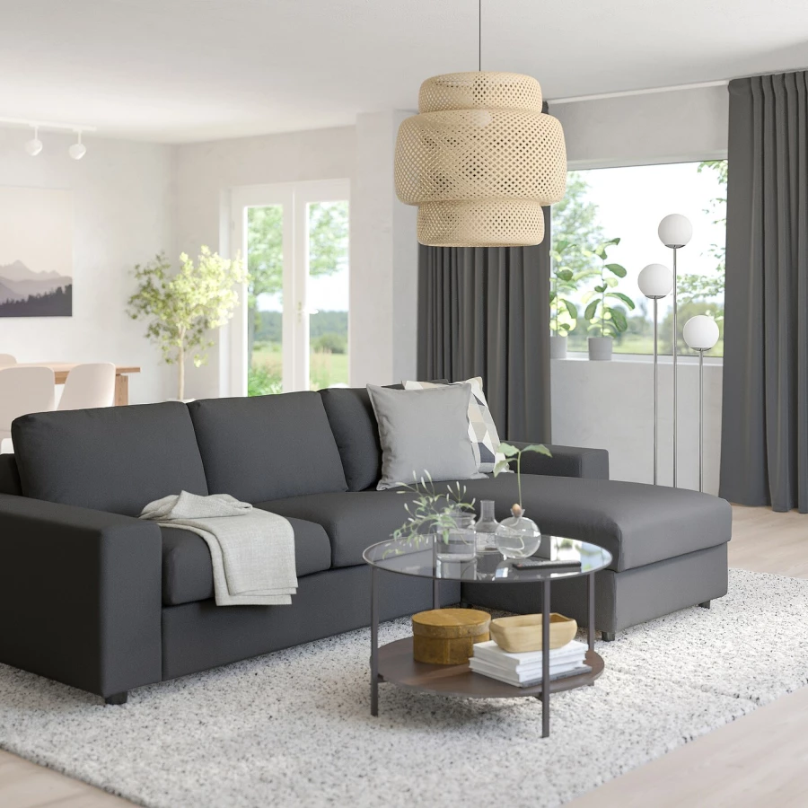 3-местный диван с шезлонгом - IKEA VIMLE, 98x285см, темно-серый, ВИМЛЕ ИКЕА (изображение №3)