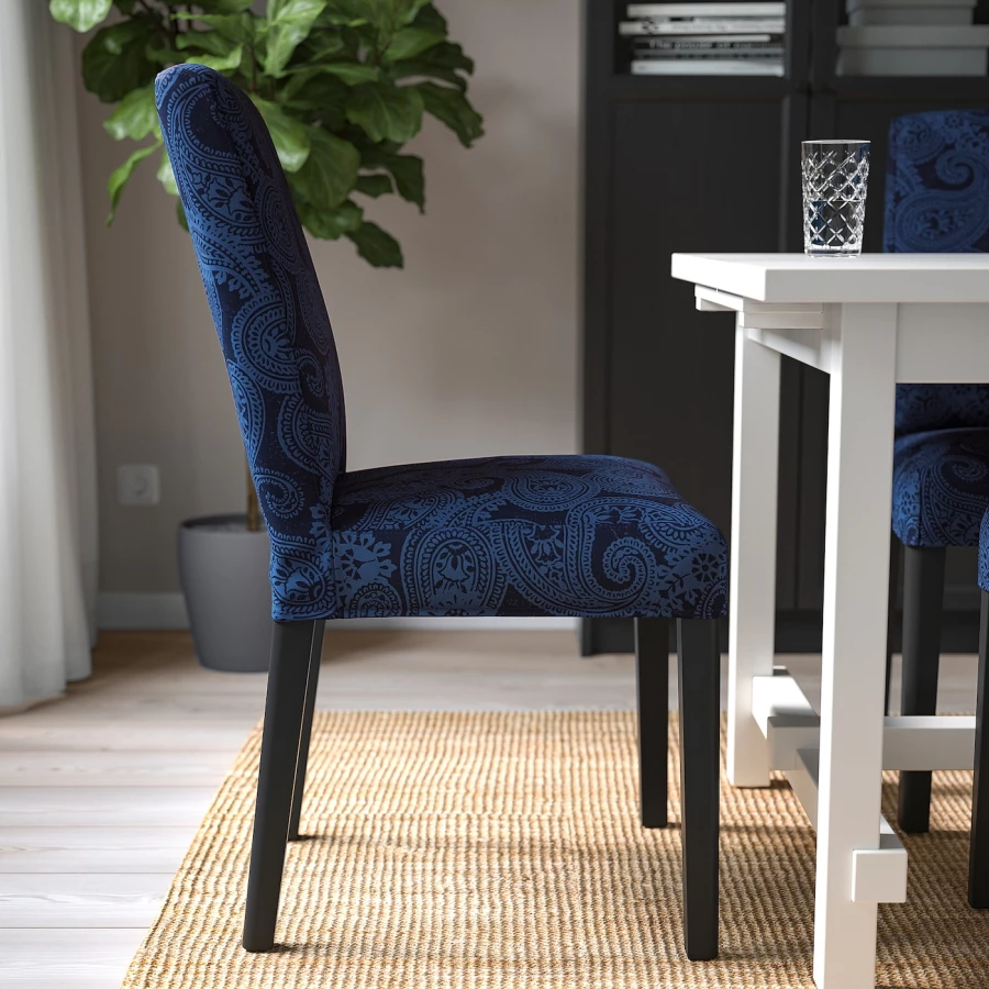 Стол и 4 стула - INGATORP / BERGMUND IKEA/ ИНГАТОРП/БЕРГМУНД ИКЕА, 110х87х74 см, синий с рисунком/коричневый (изображение №9)