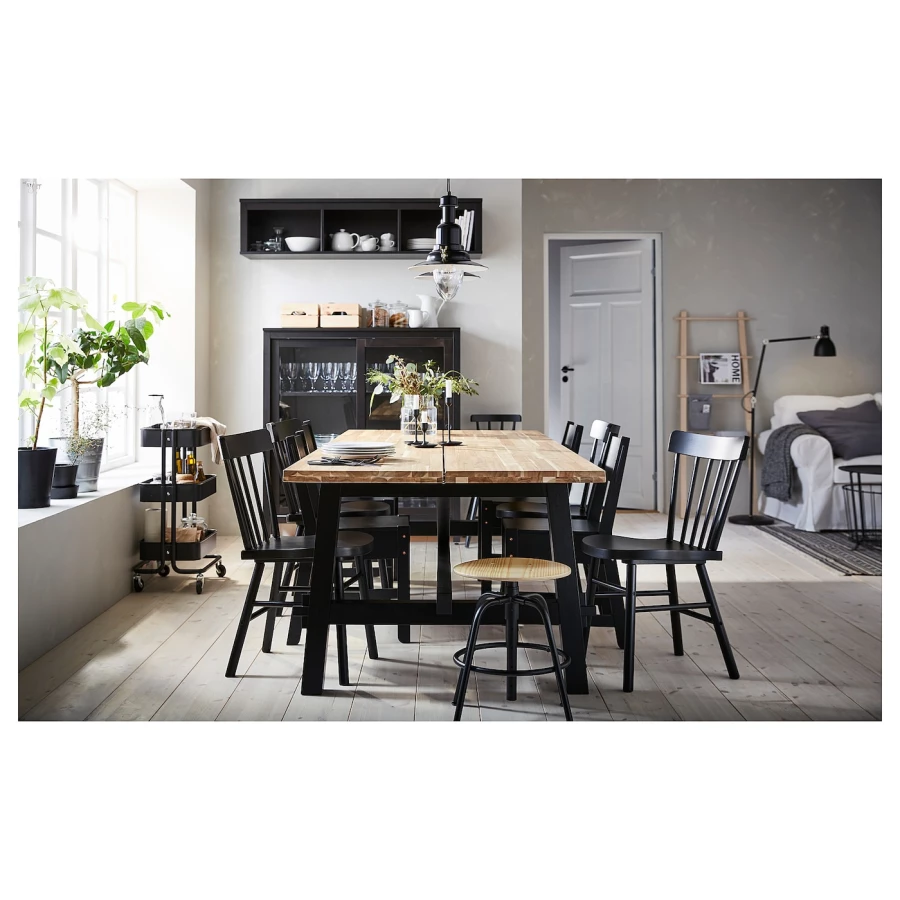 Стол обеденный - IKEA SKOGSTA, 235х100х73 см, коричневый/черный, СКОГСТА ИКЕА (изображение №4)
