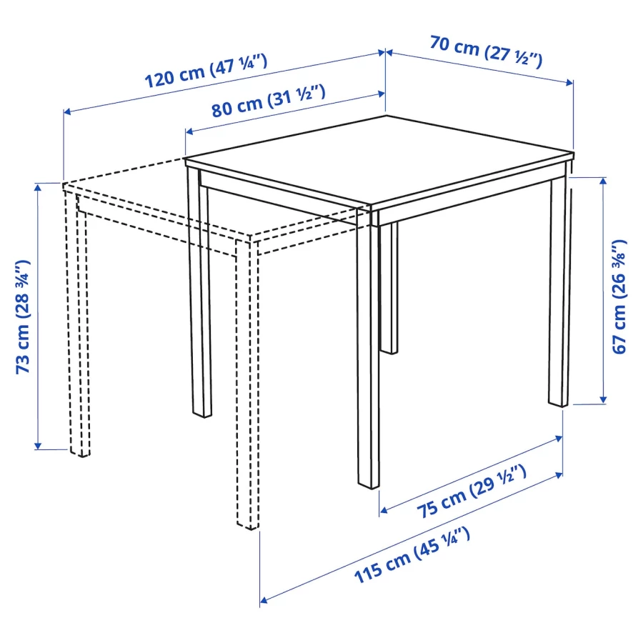 Стол и 2 стула - IKEA VANGSTA/TEODORES / ИКЕА ВАНГСТА/ТЕОДОРЕС, 80х120 см, темно-коричневый/черный (изображение №3)