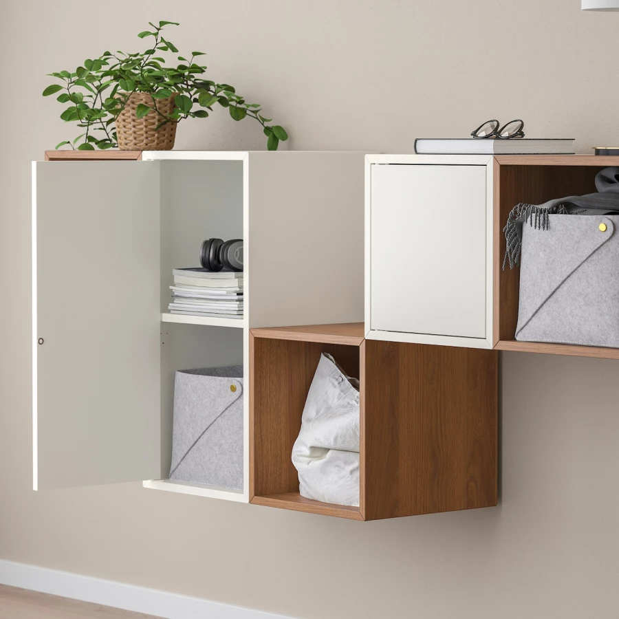 Комбинация навесных шкафов - IKEA EKET, 175x35x70 см, белый/орех, ЭКЕТ ИКЕА (изображение №3)
