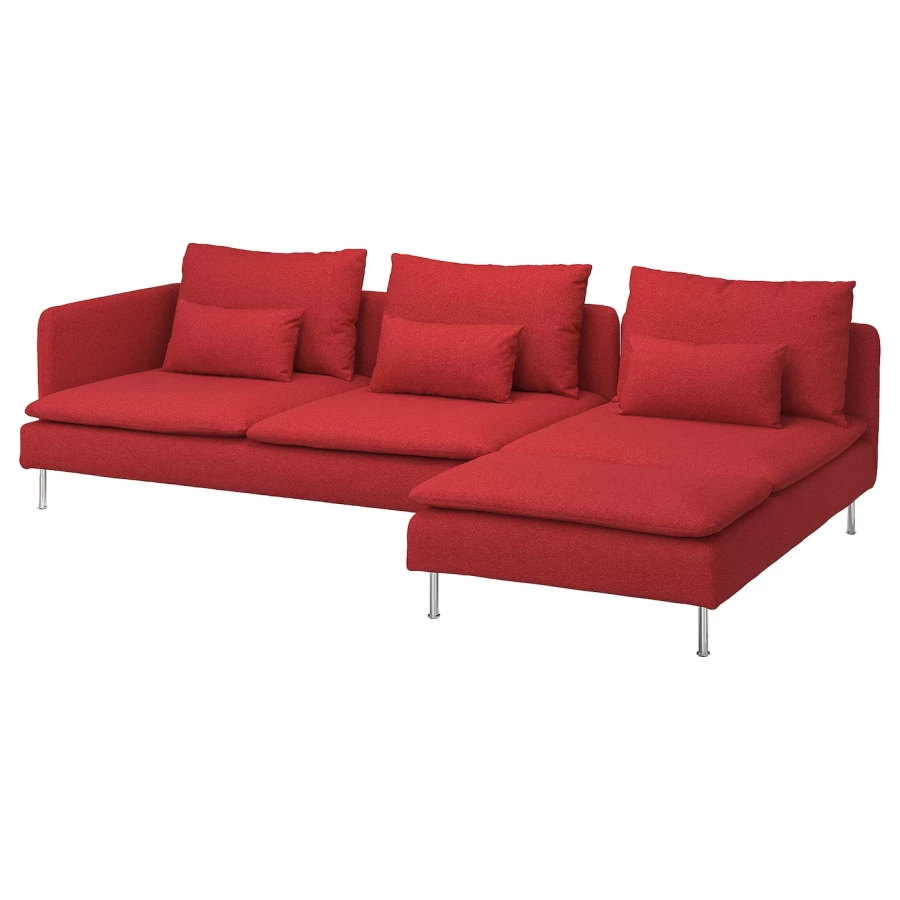 4-местный угловой диван с шезлонгом - IKEA SÖDERHAMN/SODERHAMN/СЁДЕРХАМН ИКЕА, 291/151х69х99 см, красный (изображение №1)