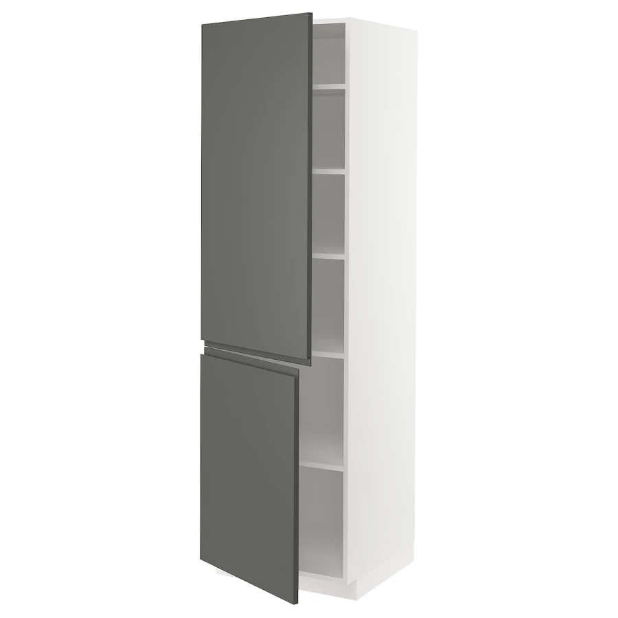 Высокий кухонный шкаф с полками - IKEA METOD/МЕТОД ИКЕА, 200х60х60 см, белый/темно-серый (изображение №1)