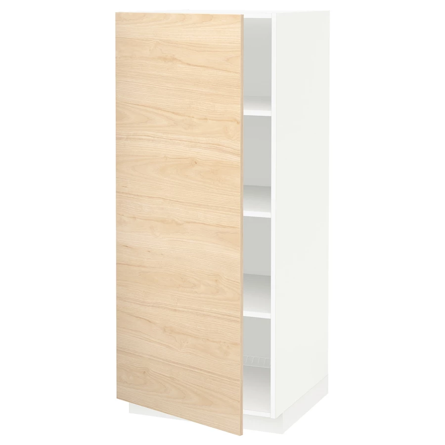 Высокий шкаф - IKEA METOD/МЕТОД ИКЕА, 140х60х60 см, белый/под беленый дуб (изображение №1)
