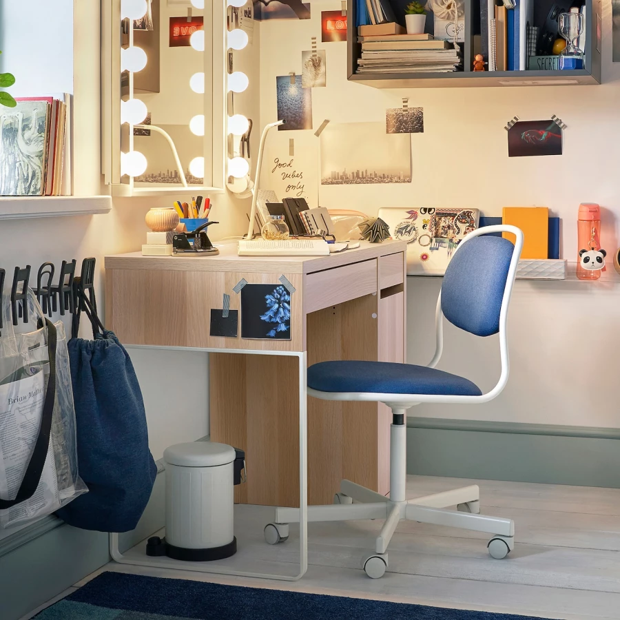 Письменный стол с ящиками - IKEA MICKE, 105х50 см, белый/под беленый дуб, МИККЕ ИКЕА (изображение №2)