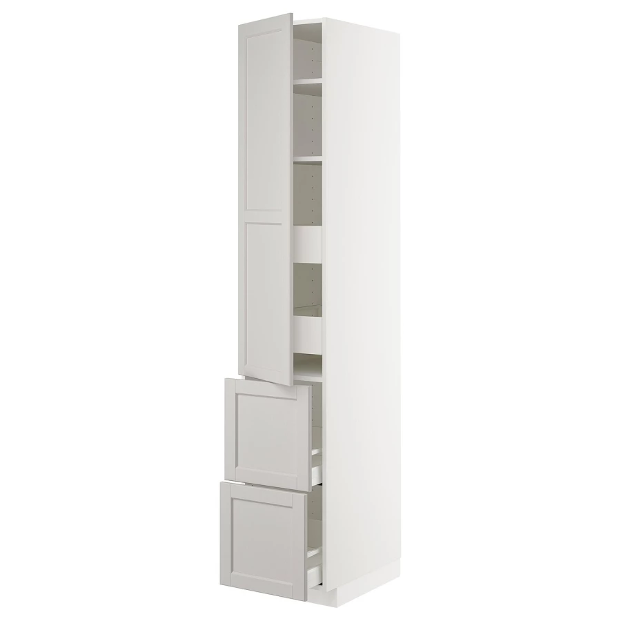 Высокий шкаф - IKEA METOD/MAXIMERA/МЕТОД/МАКСИМЕРА ИКЕА, 220х60х40 см, белый/светло-серый (изображение №1)