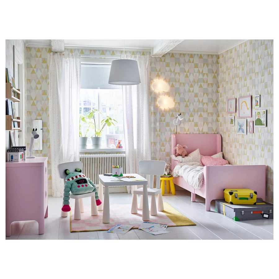 Кровать одноярусная - IKEA BUSUNGE/БУСУНГЕ ИКЕА, 80x200 см, розовый (изображение №6)