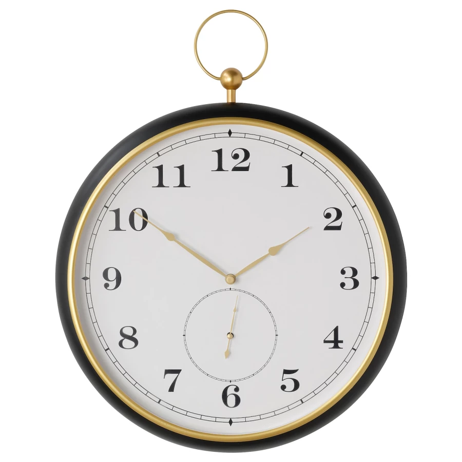Настенные часы - IKEA KUTTERSMYCKE/КУТТЕРСМИКЕ ИКЕА, 46 см, белый/черный/золотой (изображение №1)